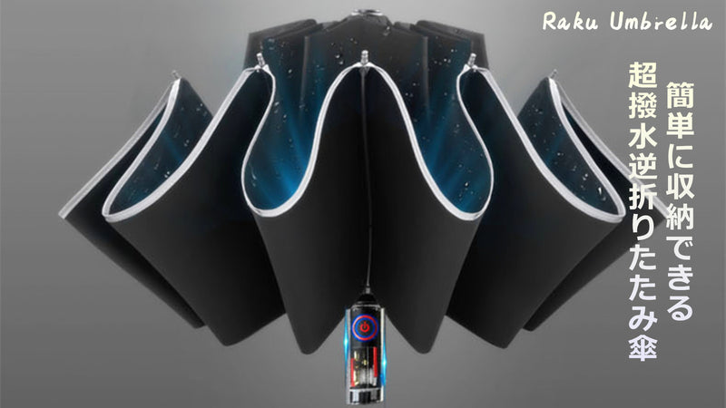 反発力の無い収縮で、力いらずのハンドル設計!逆折傘「Raku Umbrella」