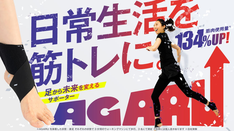 着用時、筋肉使用量134%UP!足から未来を変えるサポーター【AGARU】