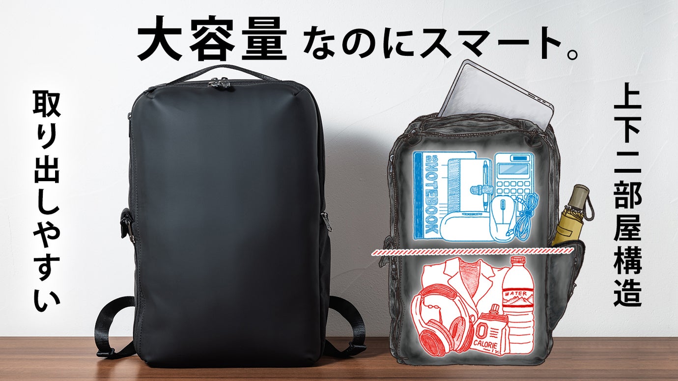 新デザイン!必要な物がすぐ取り出せる。2部屋構造の超高機能ビジネスリュック