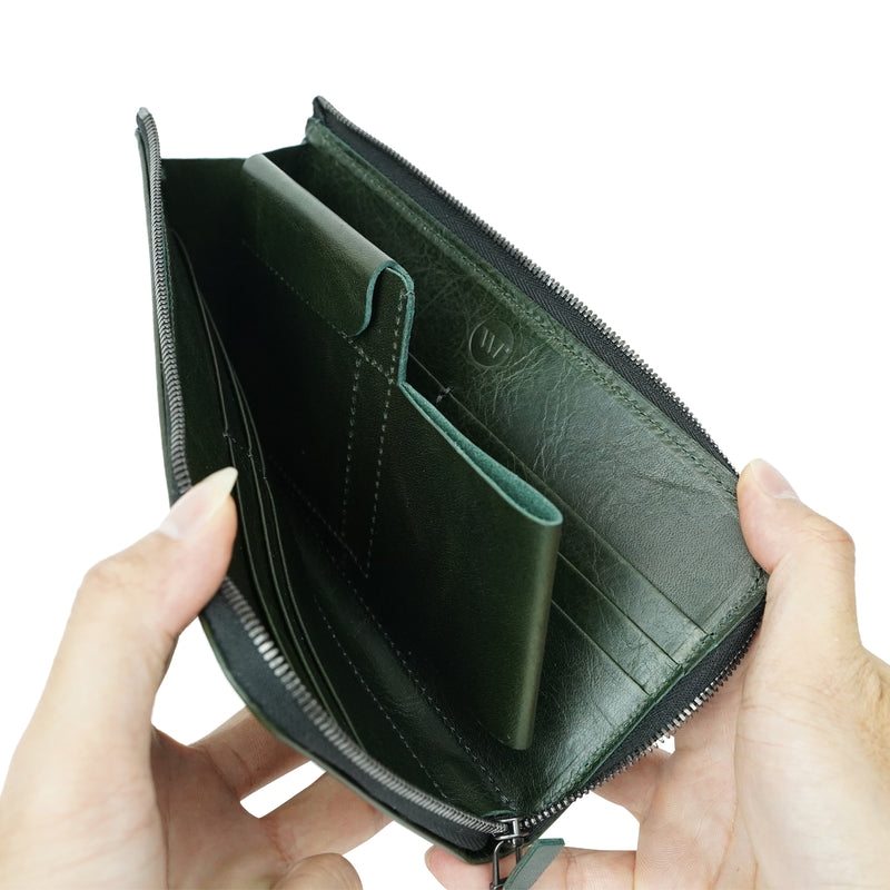スマートで大容量!丁度いいサイズを目指したこだわり『長財布』グリーン