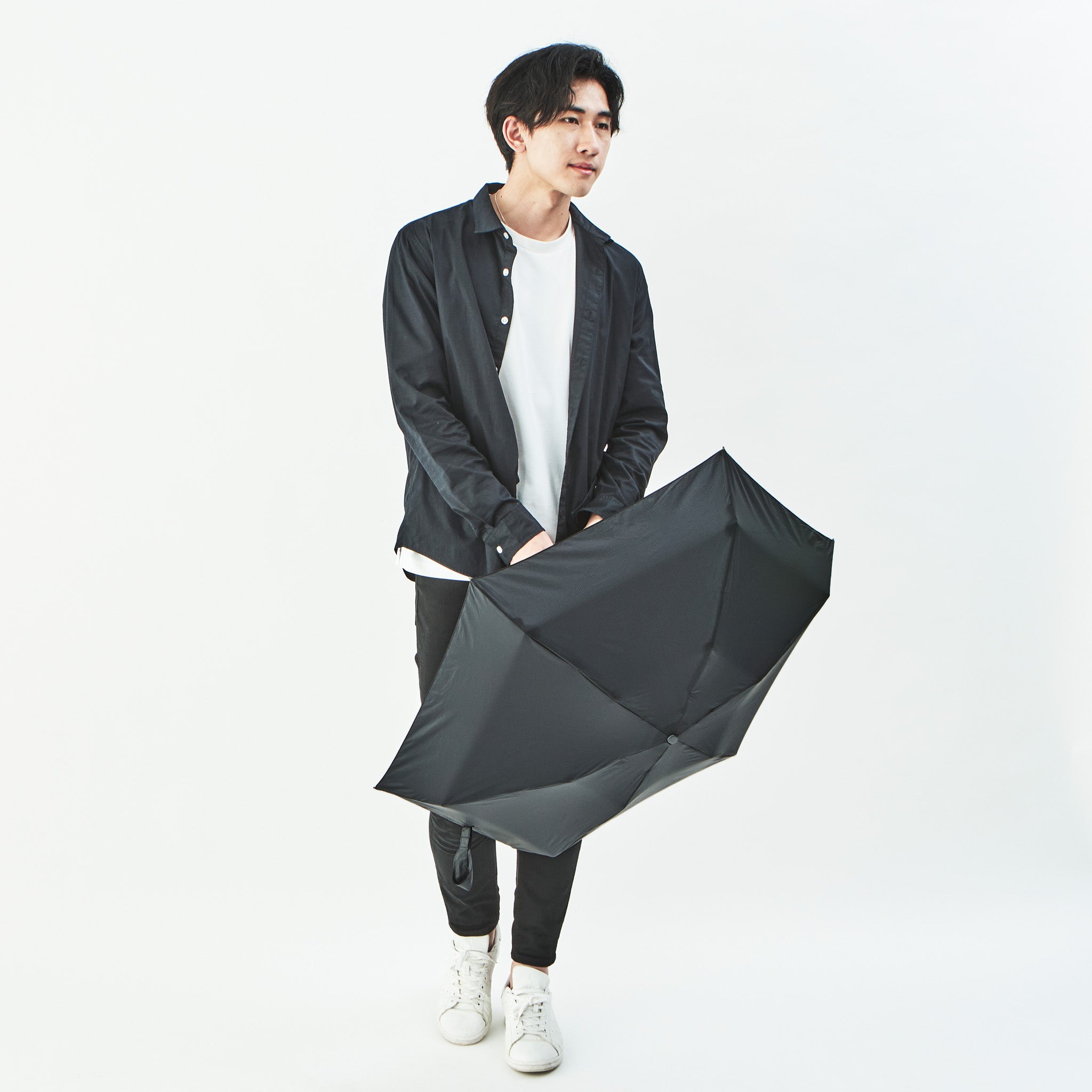 6インチスマホよりも小さい7段式折りたたみ傘FLATLITE Travel【フラットライトトラベル】ブラック