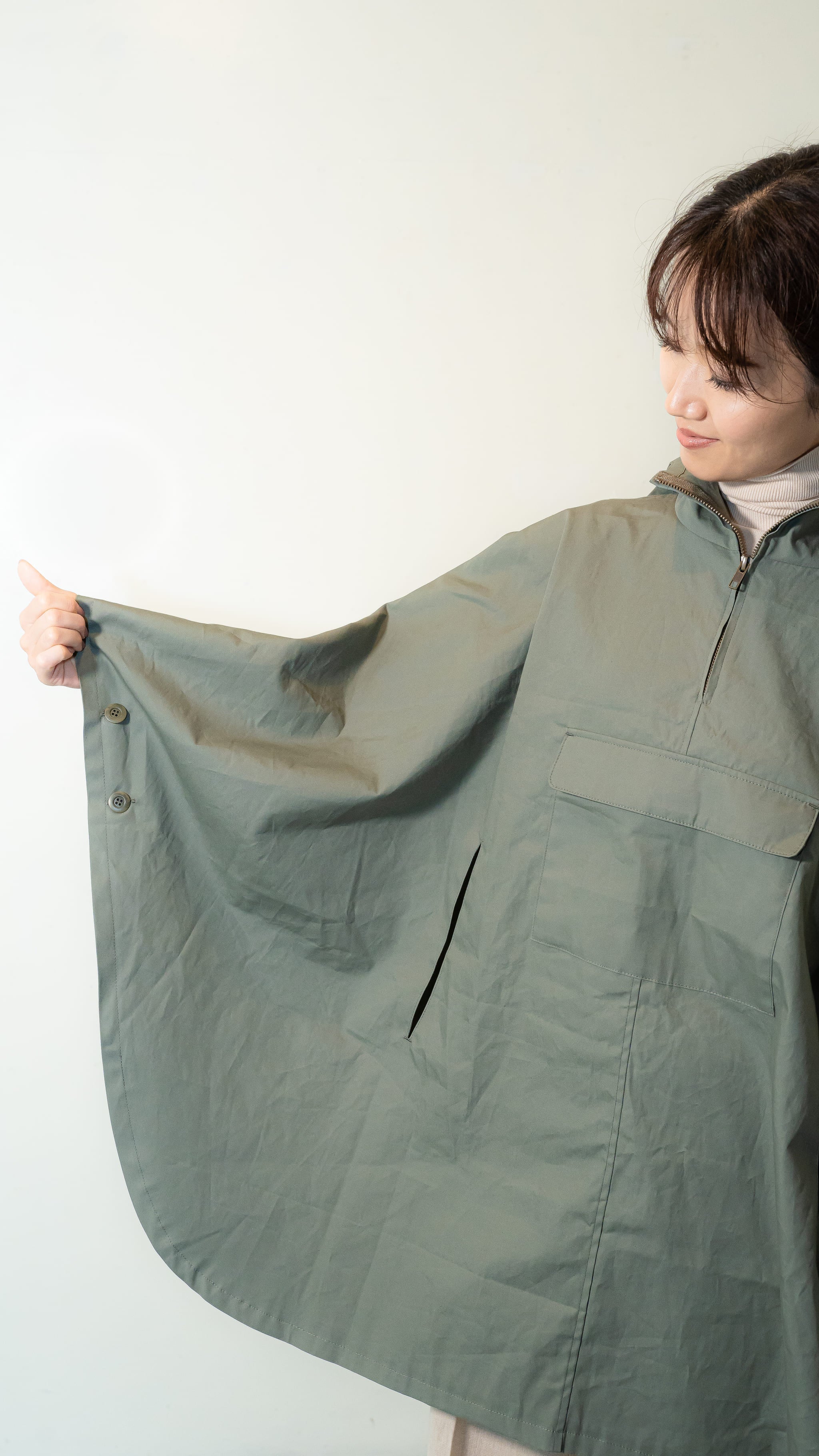 防炎ポンチョ カーキ レディスフリーサイズ