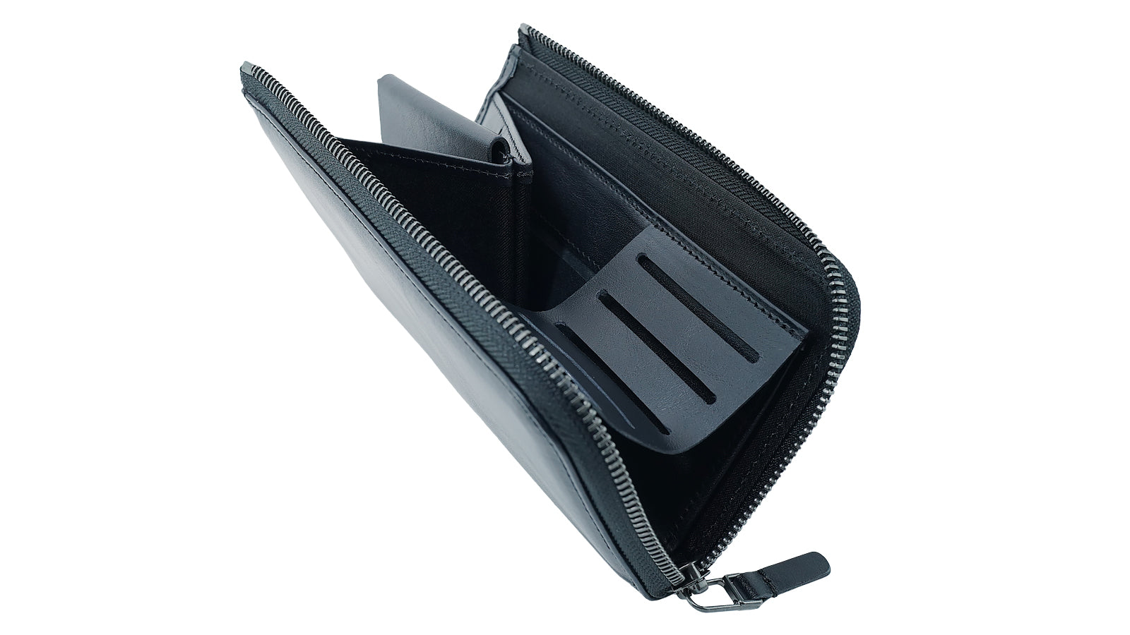 新世代カードポケットで楽々決済！ 大容量ｘコンパクト設計の長財布 革色ブラック