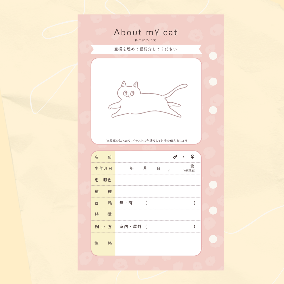追加ねこパック1匹分【バインダー式ねこヘルプ手帳追加オプション】