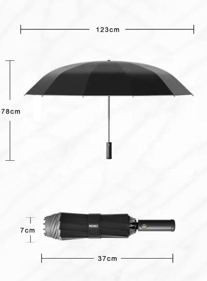 濡れない123cm、角度調整LEDライト付きワンプッシュ折りたたみ傘