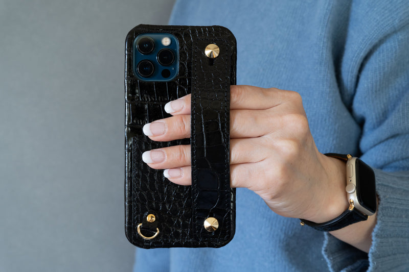 【高品質クロコ型押し革】で作るワイドベルト×カードポケットタイプiPhoneケース