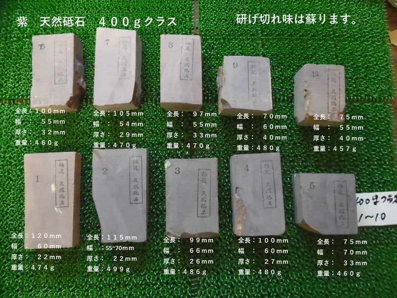 紫　天然砥石　超仕上げ研ぎ用　＃６０００　４００ｇクラス　研ぎガイド付き