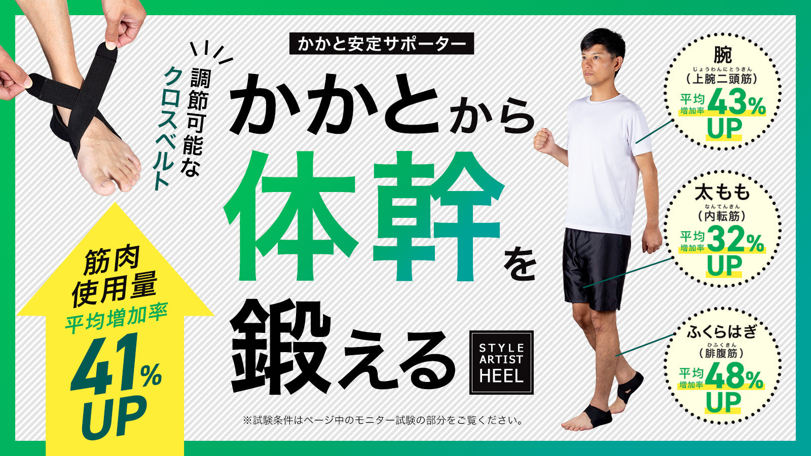 「かかと」から体幹を鍛える!グラつく足を締めて日常の筋肉使用量平均41%UP!