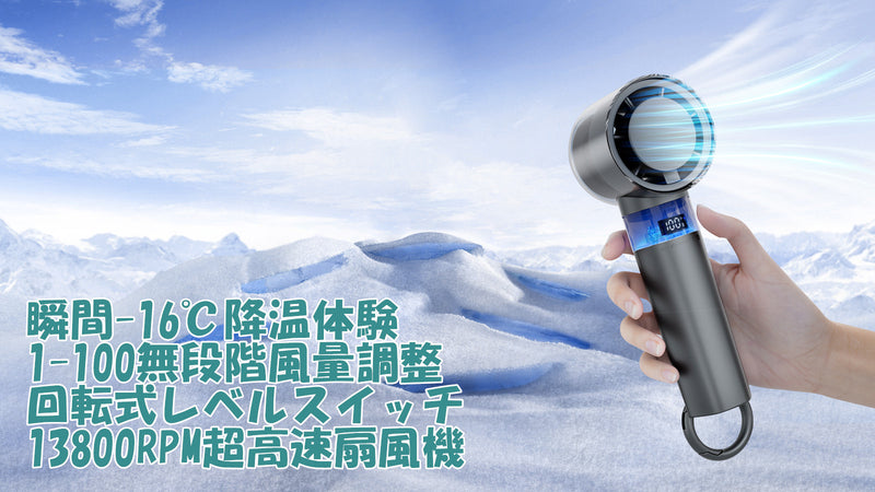 【一瞬で-16℃降温】猛暑でもひんやり！100段階風量調整可能なハンディファン