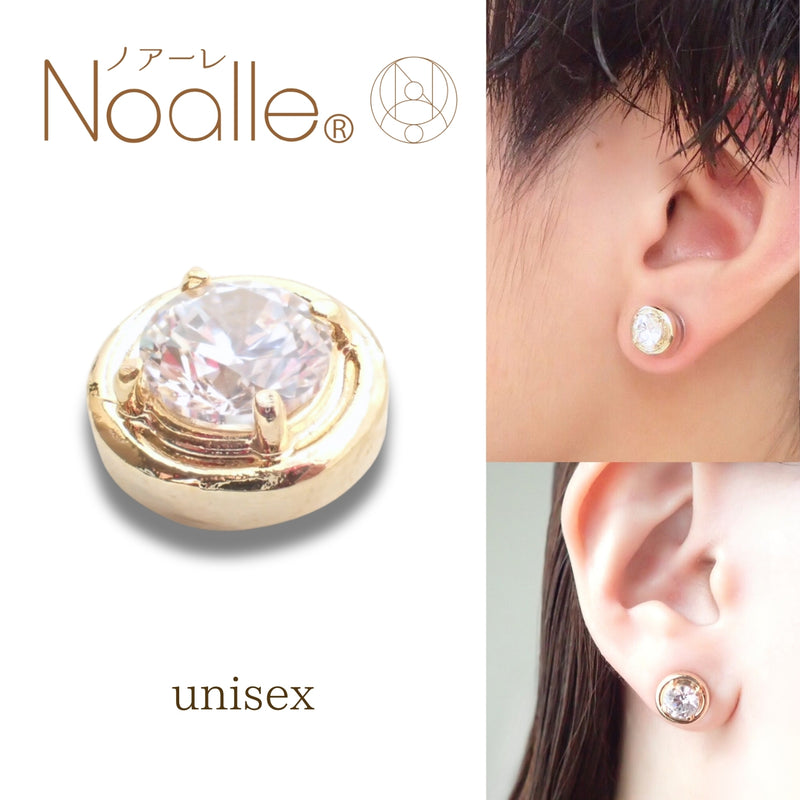 Ｎoalleノアーレ　マグネット式　ノンホールピアス　【片耳】　丸型ゴールド×クリアー　【本体/付属品シートセット】