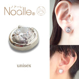 Ｎoalleノアーレ　マグネット式　ノンホールピアス　【片耳】　丸型シルバー×クリアー　【本体/付属品シートセット】