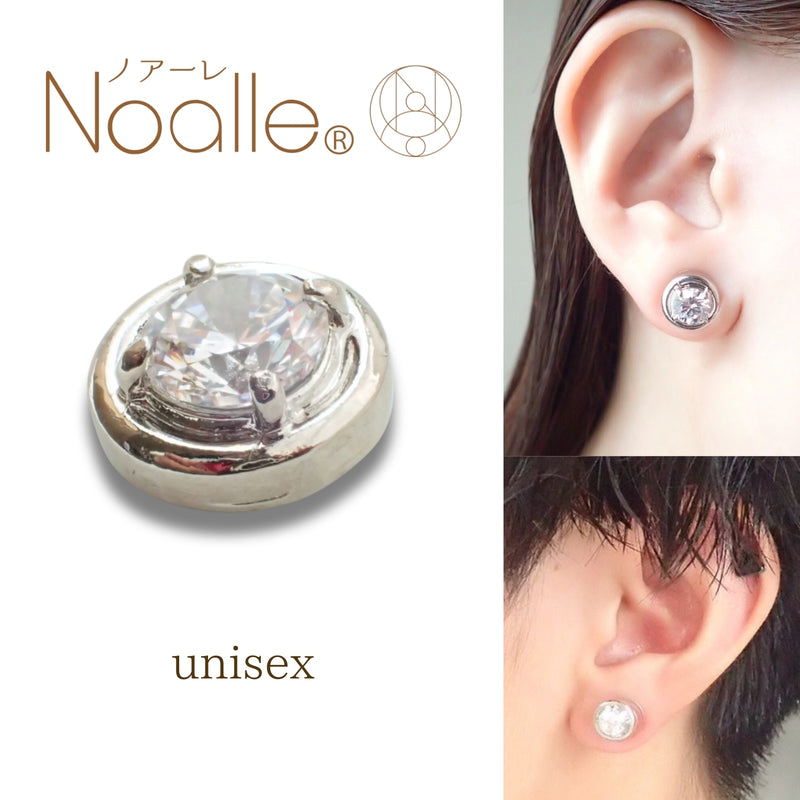 Ｎoalleノアーレ　マグネット式　ノンホールピアス　【片耳】　丸型シルバー×クリアー　【本体/付属品シートセット】