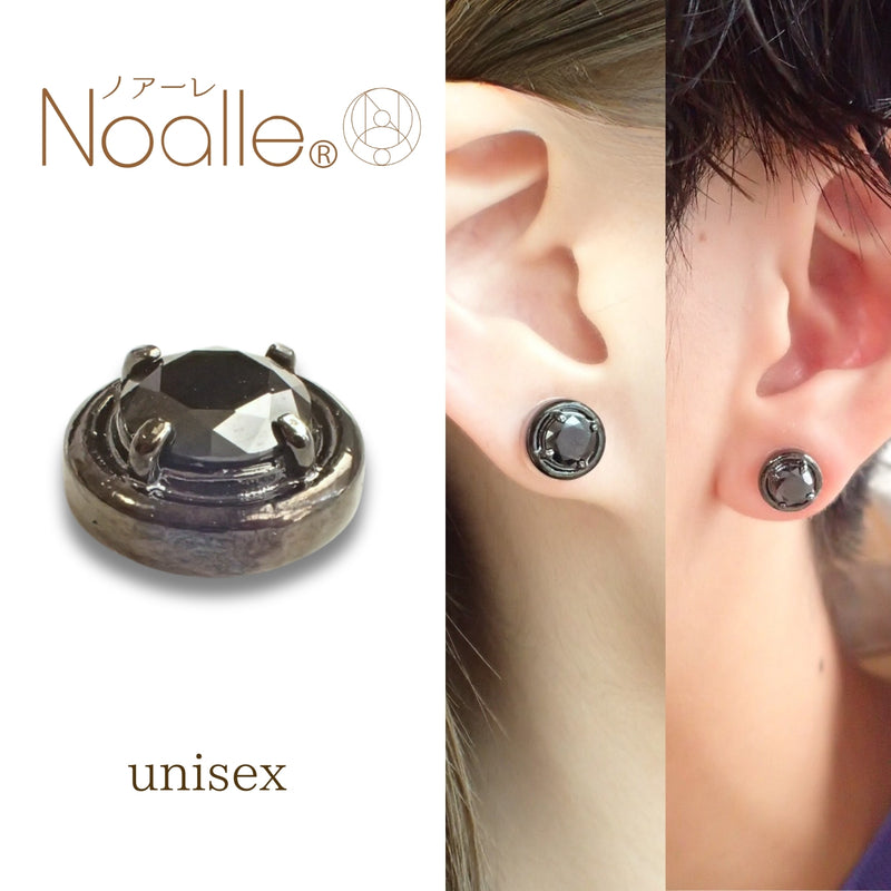 Ｎoalleノアーレ　マグネット式　ノンホールピアス　【片耳】　丸型ブラック×ブラック　【本体/付属品シートセット】