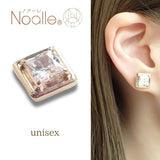 Ｎoalleノアーレ　マグネット式　ノンホールピアス　【片耳】　四角ゴールド×クリアー　【本体/付属品シートセット】