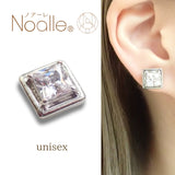 Ｎoalleノアーレ　マグネット式　ノンホールピアス　【片耳】　四角シルバー×クリアー　【本体/付属品シートセット】