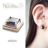 Ｎoalleノアーレ　マグネット式　ノンホールピアス　【片耳】　四角ゴールド×ブラック　【本体/付属品シートセット】