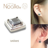 Ｎoalleノアーレ　マグネット式　ノンホールピアス　【片耳】　四角シルバー×ブラック　【本体/付属品シートセット】
