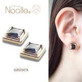 Ｎoalleノアーレ　マグネット式　ノンホールピアス　【両耳飾りのみ】　四角ゴールド×ブラック