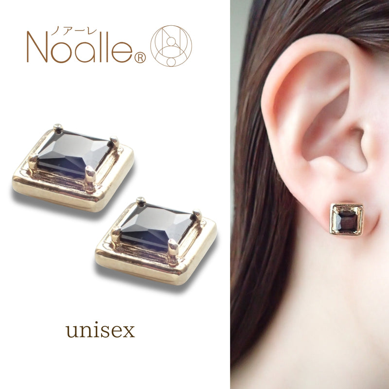 Ｎoalleノアーレ　マグネット式　ノンホールピアス　【両耳飾りのみ】　四角ゴールド×ブラック