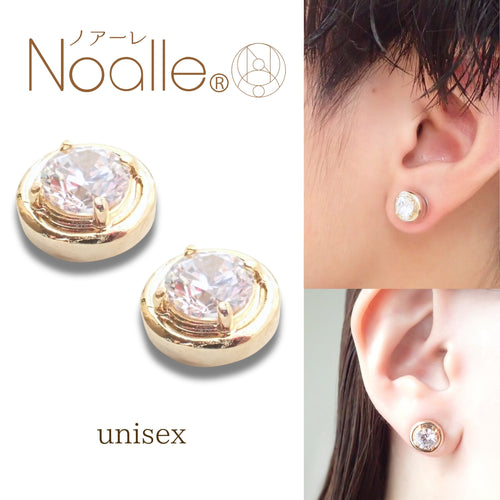 Ｎoalleノアーレ　マグネット式　ノンホールピアス　【両耳飾りのみ】　丸型ゴールド×クリアー