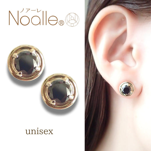 Ｎoalleノアーレ　マグネット式　ノンホールピアス　【両耳飾りのみ】　丸型ゴールド×ブラック