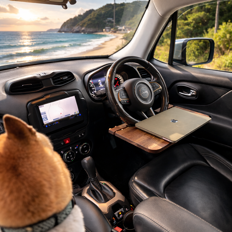 もう誰にも邪魔されない自分だけの秘密基地！移動できる書斎｜折りたためる車載デスク（ウォールナット）