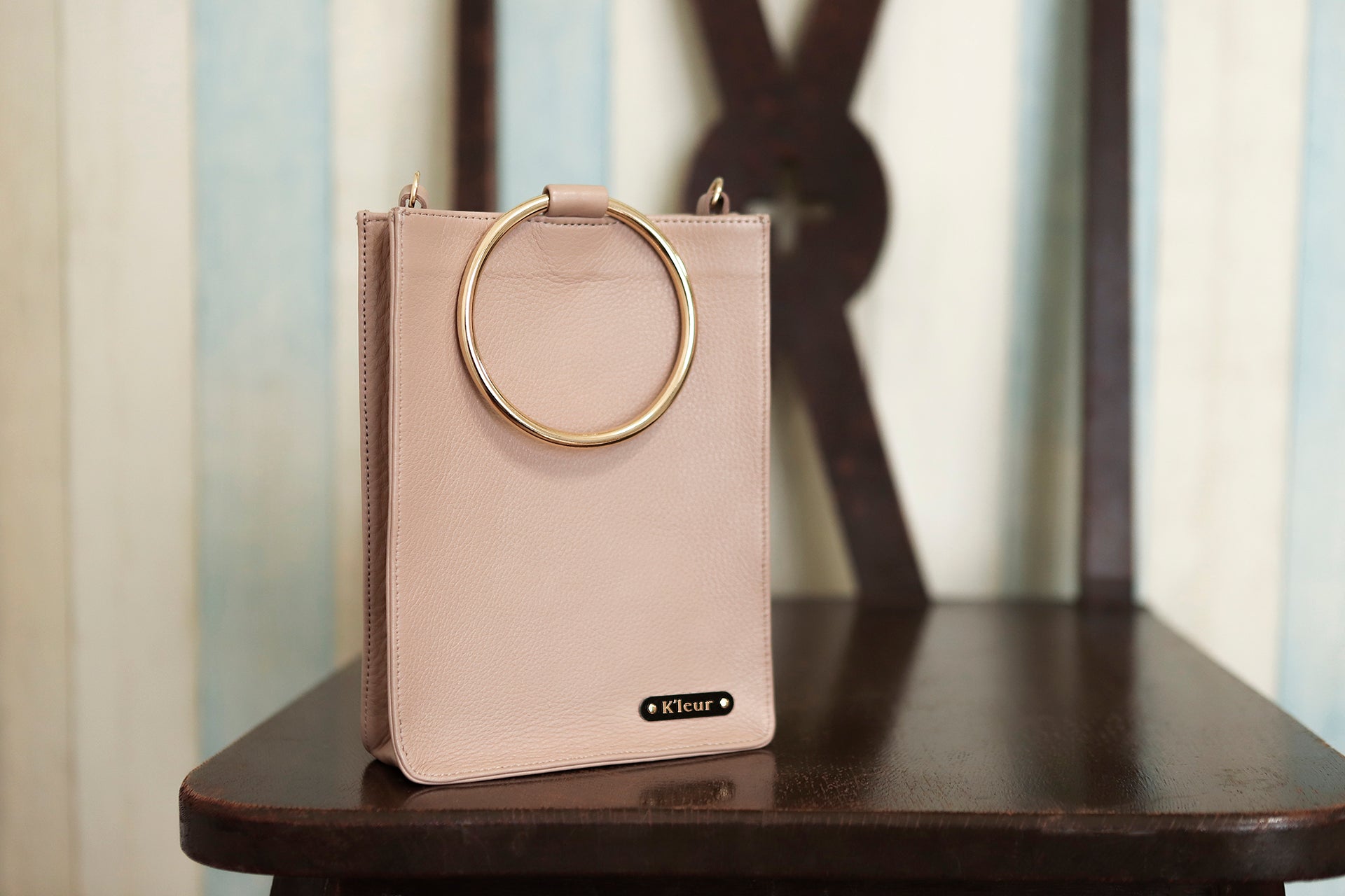 2way ブレスレットバッグ|Pink Beige ショルダーバッグ 本革 日本製 自立 フォーマル