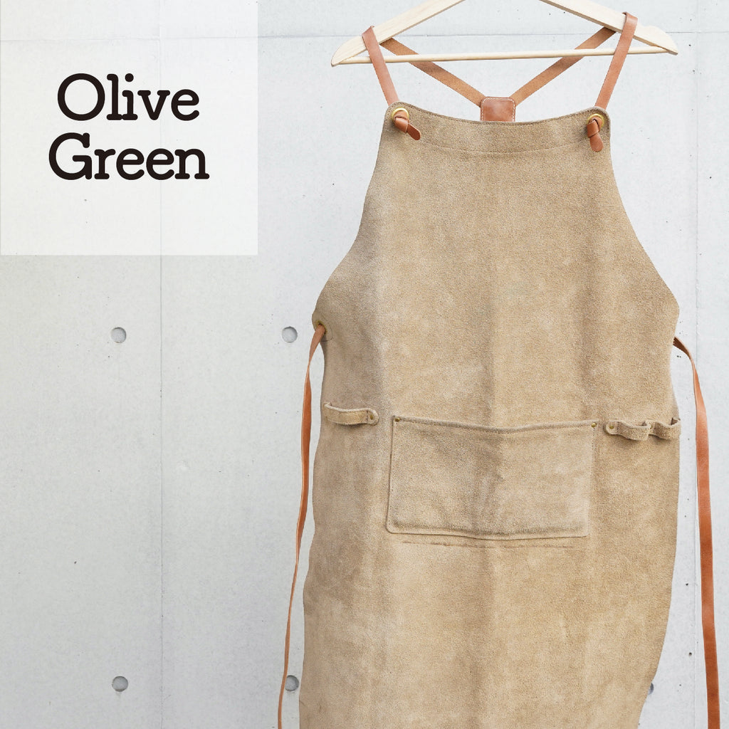 イルビゾンテ　オリーブグリーン エプロン キャンバス レザー Olive Green【肩紐：革】 – Makuake STORE