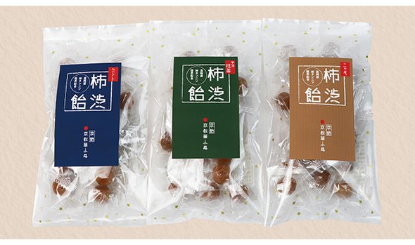 京都華小路の柿渋飴：抹茶、ニッキ、ミントの3種セット