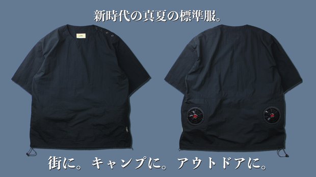 冷却クールファン付、SHELTECH素材 半袖プルオーバーシャツ BLACK L