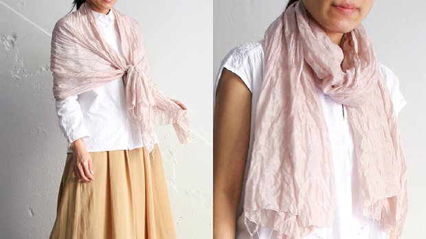 カンボジアで100年継承されてきた手織りのシルクストール　【ライトピンク】