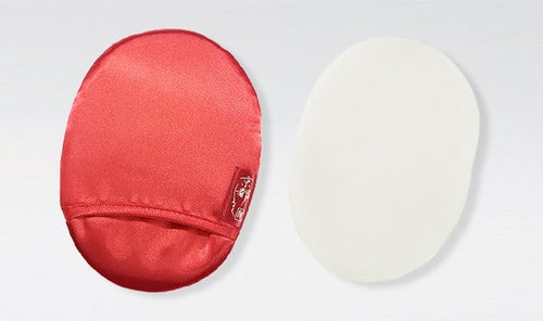 シルクの洗顔パフ「絹羽二重 珠の肌パフ（紅）」京都しるくのロングセラー商品