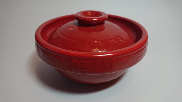 味事飯鍋　２合用　朱紅釉