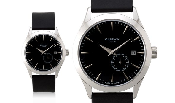 QU&RAW 日本製機械式腕時計（黒）グィディ社製の高級レザーベルト仕様